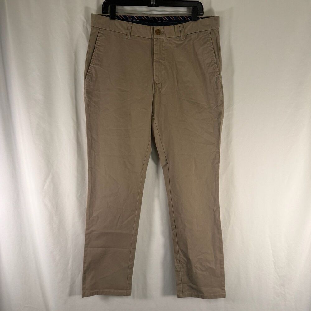 Jos A Bank Chino Pants Men's 36x32 Khaki Flat Front Slash Pocket Cotton Blend